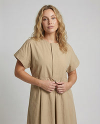 Bianca Linen Blend Maxi Dress with Pleated