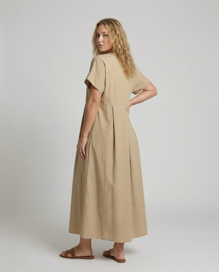Bianca Linen Blend Maxi Dress with Pleated