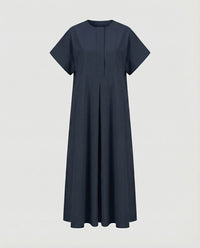 Bianca Linen Blend Maxi Dress with Pleated in Blue