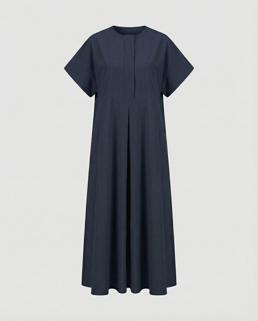 Bianca Linen Blend Maxi Dress with Pleated in Blue
