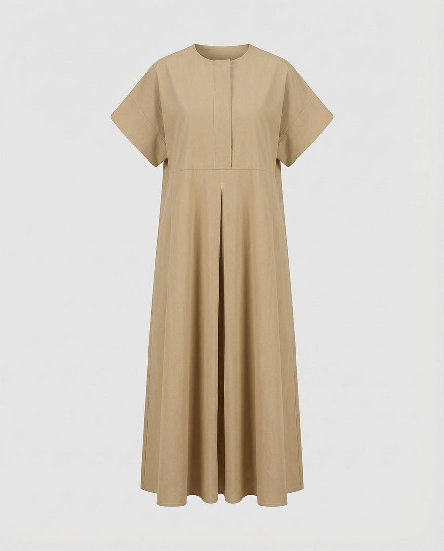 Bianca Linen Blend Maxi Dress with Pleated in Khaki