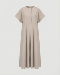 Bianca Linen Blend Maxi Dress with Pleated in Light Grey