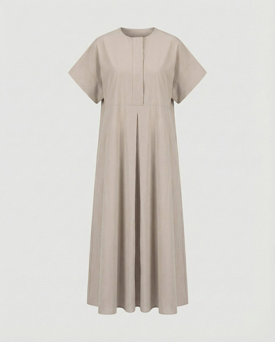Bianca Linen Blend Maxi Dress with Pleated in Light Grey