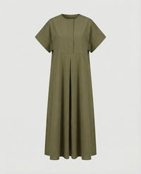 Bianca Linen Blend Maxi Dress with Pleated in Olive