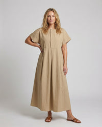 Bianca Linen Blend Maxi Dress with Pleated