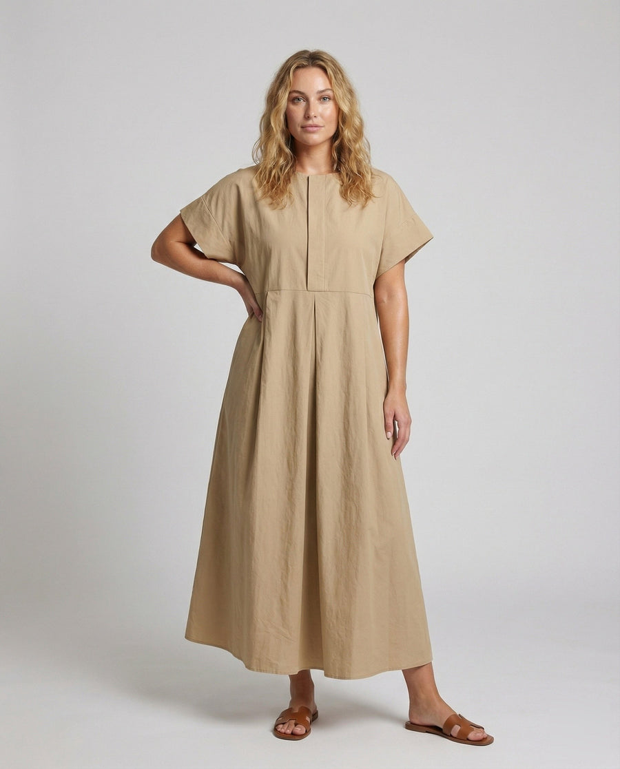 Bianca Linen Blend Maxi Dress with Pleated