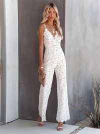 Bianca Women's V Neck Wide Leg Jumpsuit in White