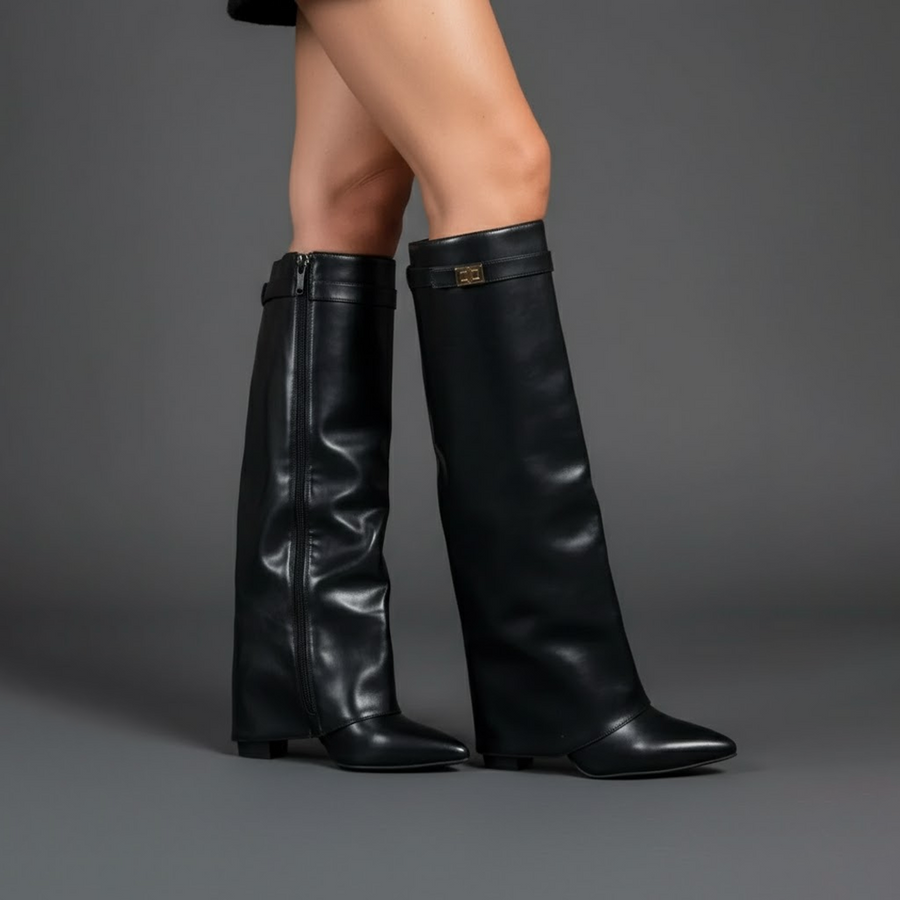 Stefanie | Women's Leather Over The Knee Buckle Boots