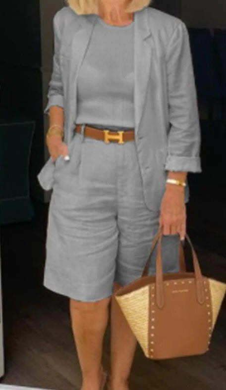 Blake Women's Blazer Shorts Two Piece Suit Set Summer in Grey