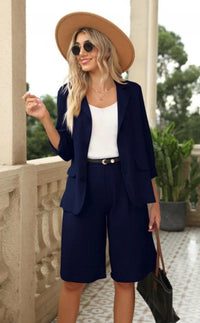 Blake Women's Blazer Shorts Two Piece Suit Set Summer in Navy Blue