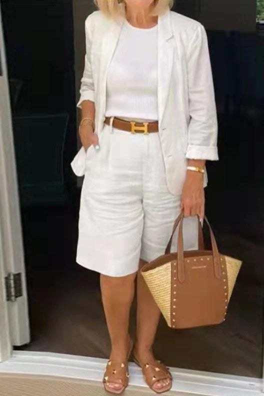 Blake Women's Blazer Shorts Two Piece Suit Set Summer in White