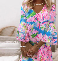 Blithe Women's Floral Print Mini Dress with Bell Sleeves in Pink