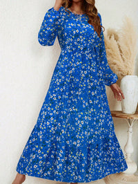 Blossom Women's Floral Maxi Dress Long Sleeve Round Neck in Blue