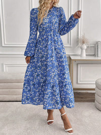 Blossom Women's Floral Maxi Dress Long Sleeve Round Neck in Light Blue