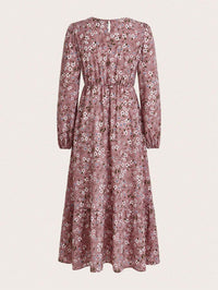 Blossom Women's Floral Maxi Dress Long Sleeve Round Neck in Pink