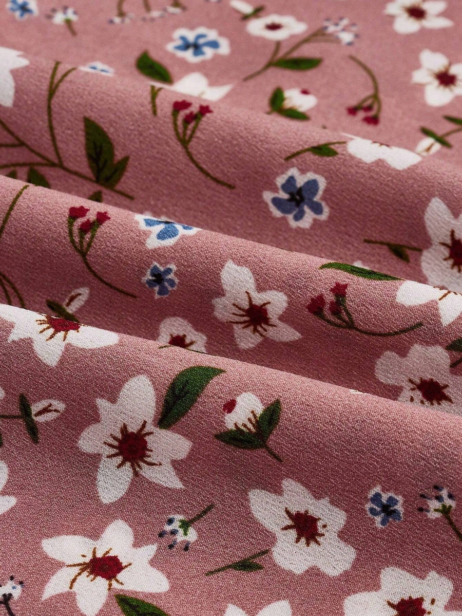 Blossom Women's Floral Maxi Dress Long Sleeve Round Neck in Pink