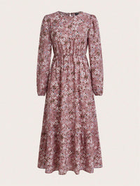 Blossom Women's Floral Maxi Dress Long Sleeve Round Neck in Pink