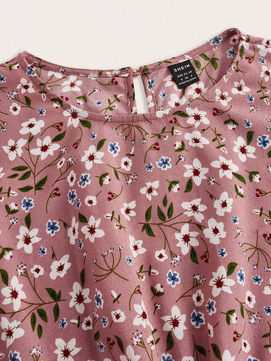 Blossom Women's Floral Maxi Dress Long Sleeve Round Neck in Pink