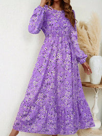Blossom Women's Floral Maxi Dress Long Sleeve Round Neck in Purple