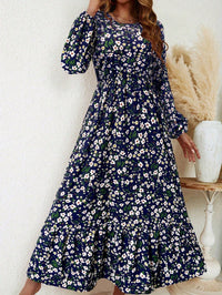 Blossom Women's Floral Maxi Dress Long Sleeve Round Neck in Royal Blue