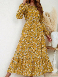 Blossom Women's Floral Maxi Dress Long Sleeve Round Neck in Yellow