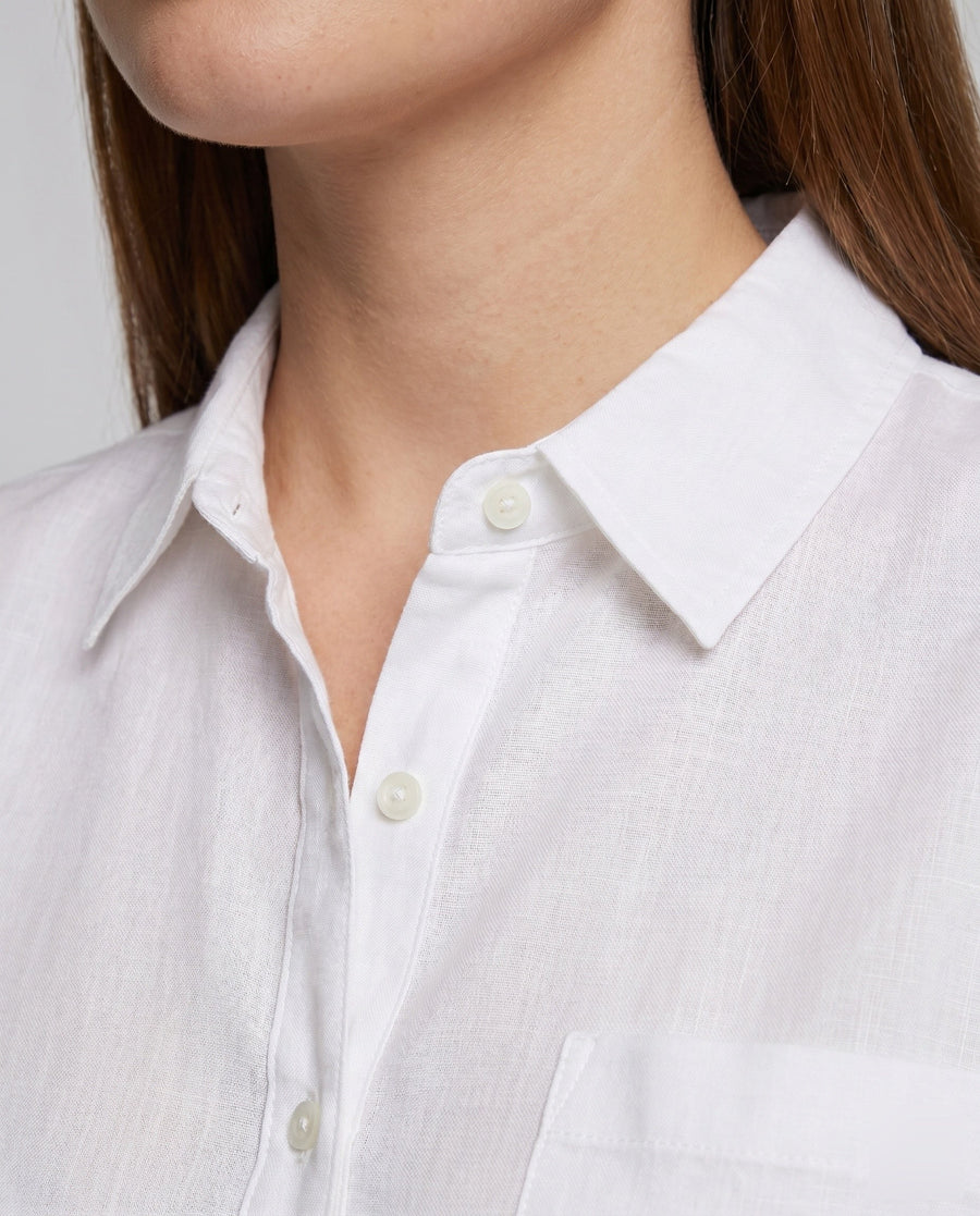 Blythe Casual Linen Blouse with Button Front and Chest Pocket