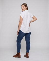 Blythe Casual Linen Blouse with Button Front and Chest Pocket