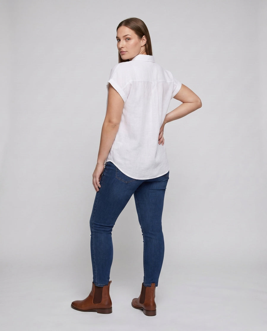 Blythe Casual Linen Blouse with Button Front and Chest Pocket