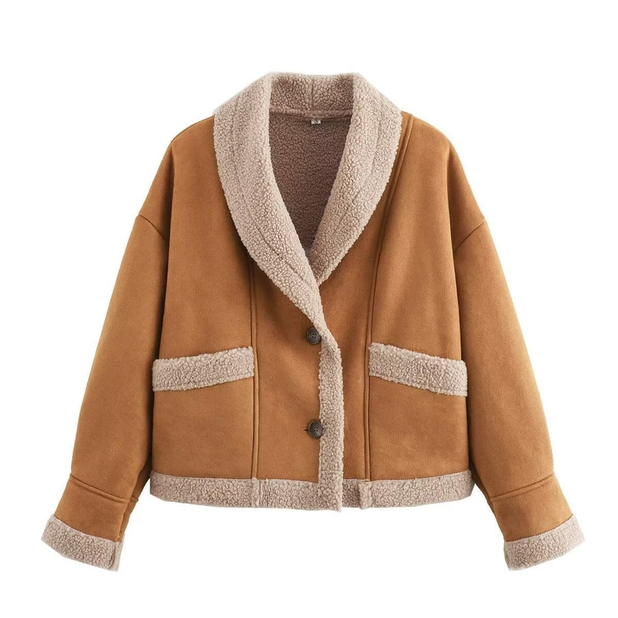 Blythe Elegant Jacket with Pockets and Oversized in Khaki
