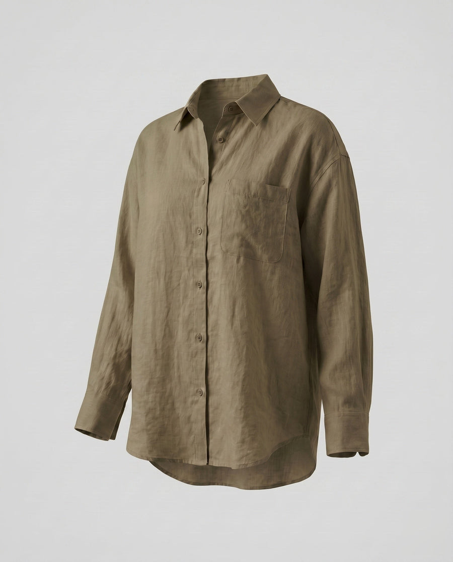 Bo Casual Linen Blouse in Olive Green