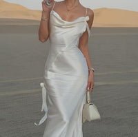 Bo Elegant Satin Wrap Dress in White