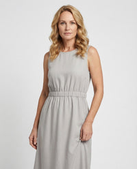 Bo Linen Midi Dress with Sleeveless and Pockets