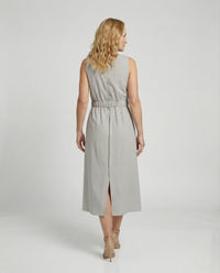 Bo Linen Midi Dress with Sleeveless and Pockets