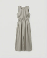 Bo Linen Midi Dress with Sleeveless and Pockets in Grey