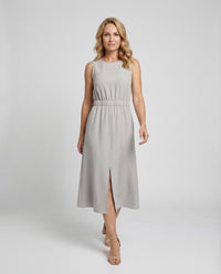 Bo Linen Midi Dress with Sleeveless and Pockets
