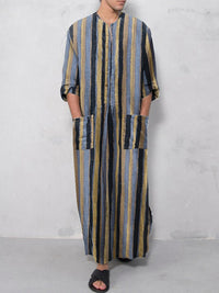 Boris Relaxed Linen Set with Button Front and Pockets in Blue