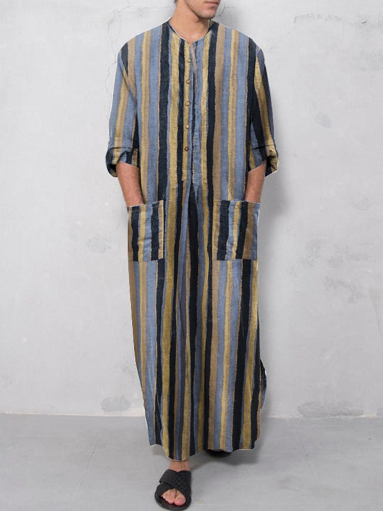 Boris Relaxed Linen Set with Button Front and Pockets in Blue