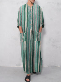 Boris Relaxed Linen Set with Button Front and Pockets in Green