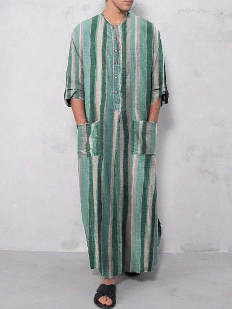 Boris Relaxed Linen Set with Button Front and Pockets in Green