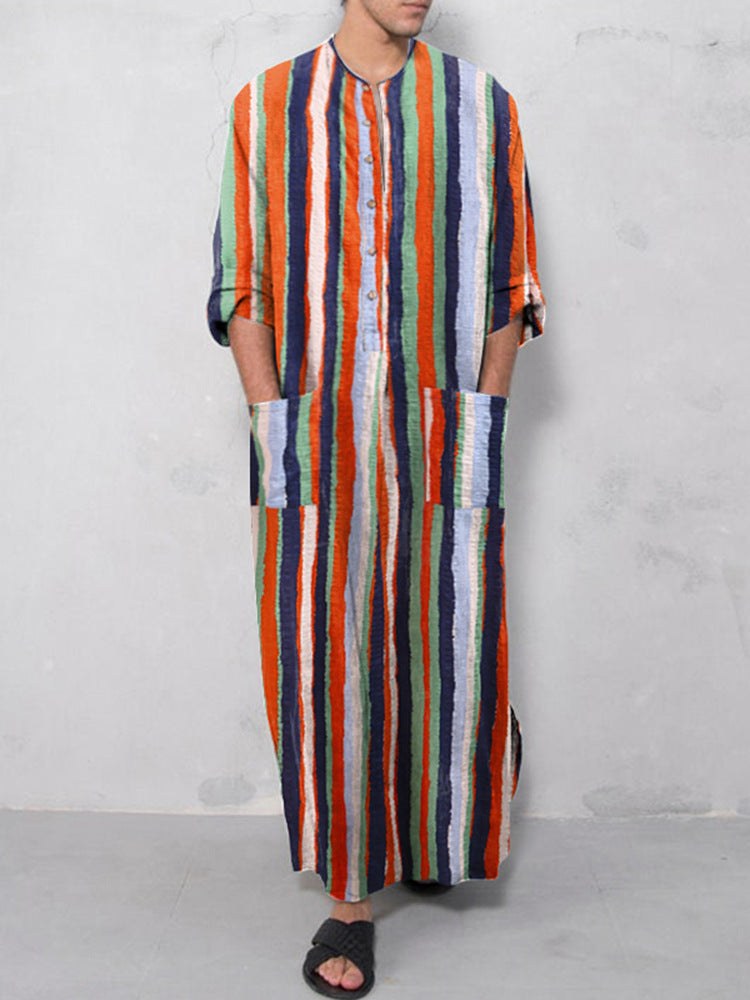 Boris Relaxed Linen Set with Button Front and Pockets in Orange