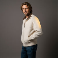 Bradford Wool-Blend Zip Sweater in Beige