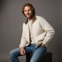 Bradford Wool-Blend Zip Sweater in Beige