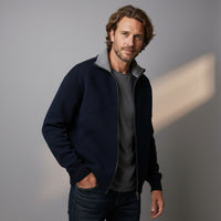 Bradford Wool-Blend Zip Sweater in Slate Gray