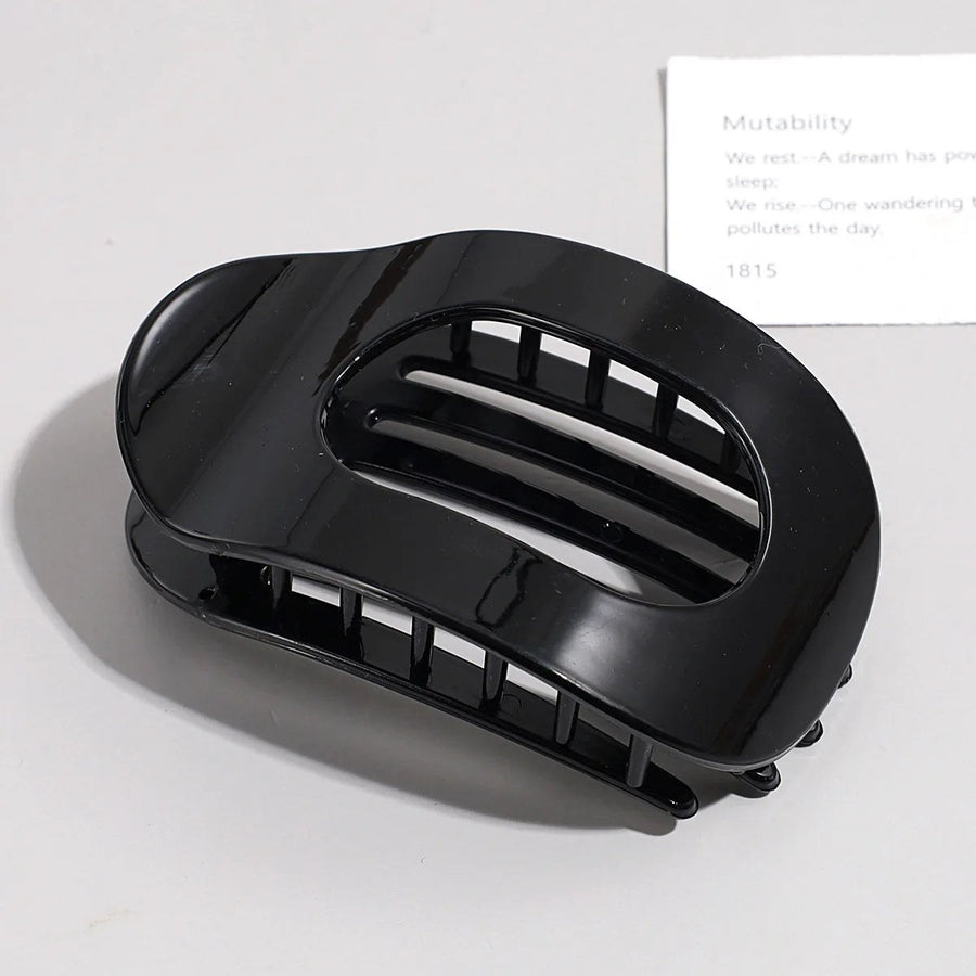 Brenda Women's Large Hair Claw Clip Oval Flat in bright black