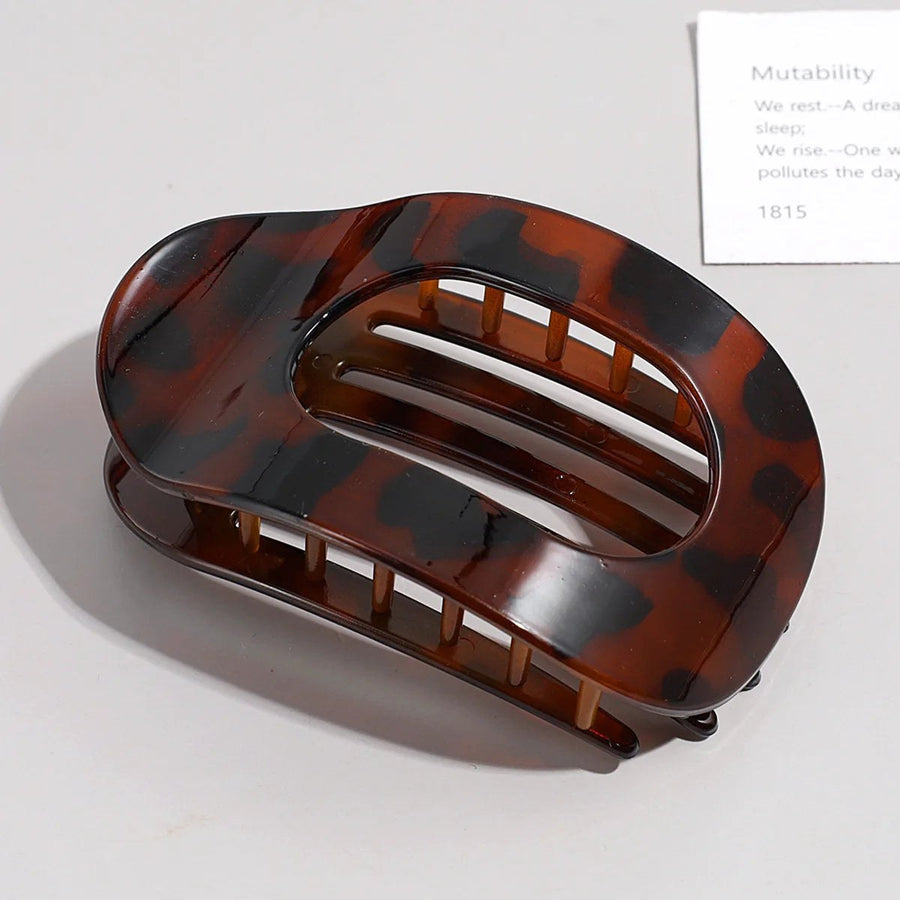 Brenda Women's Large Hair Claw Clip Oval Flat in bright red leopard