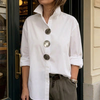 Brennie Women's White Oversized Button-Down Blouse