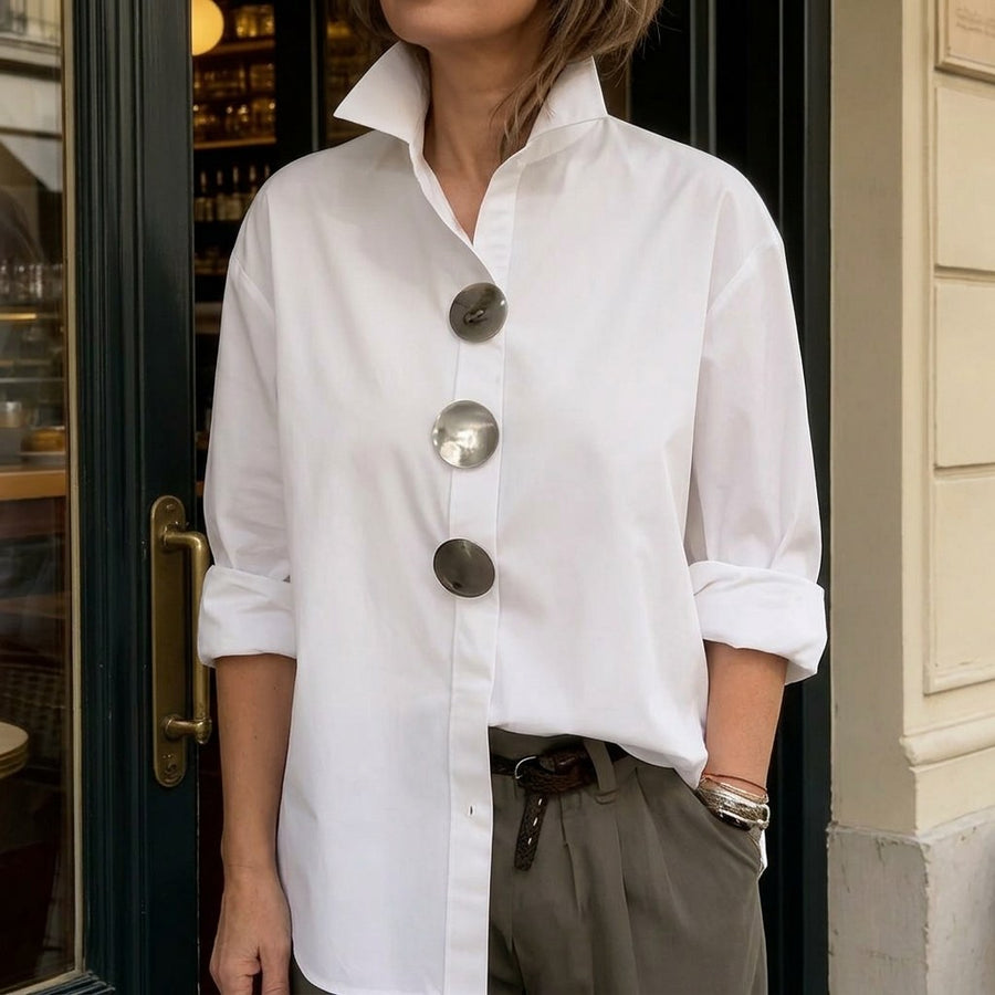 Brennie Women's White Oversized Button-Down Blouse