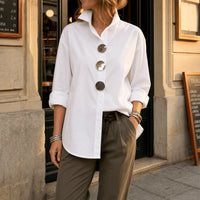 Brennie Women's White Oversized Button-Down Blouse in White