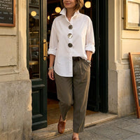 Brennie Women's White Oversized Button-Down Blouse