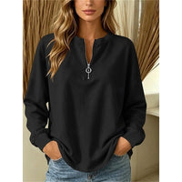 Brevelle Women's Quarter Zip Sweatshirt Top in Black